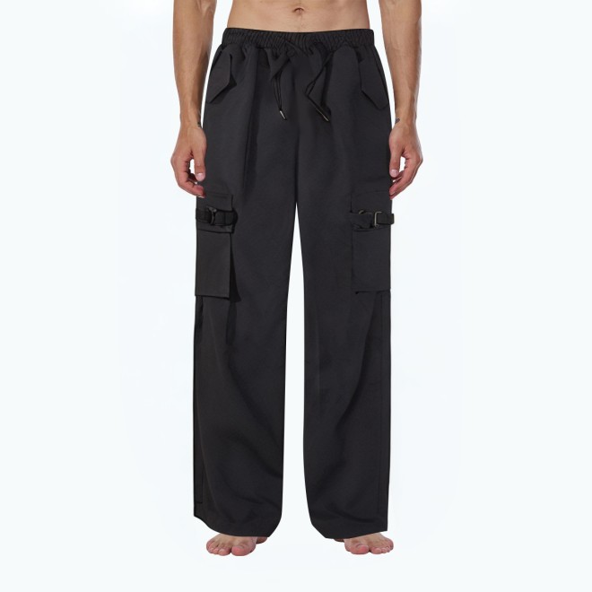 Multi Pocket Solid Color Straight Casual Pants