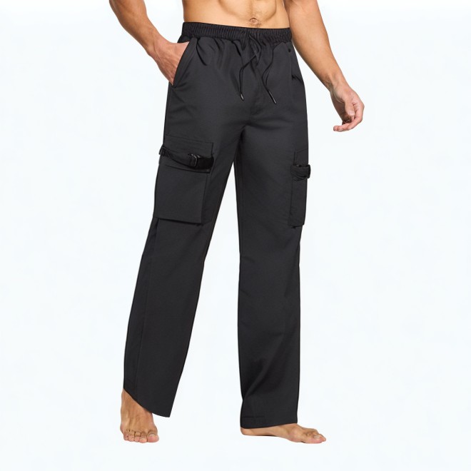 Multi Pocket Solid Color Straight Casual Pants