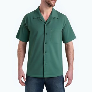Green Textured Men's Short Sleeved Shirt 