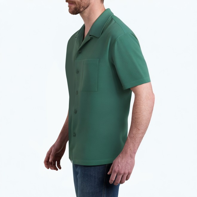Green Textured Men's Short Sleeved Shirt 