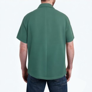 Green Textured Men's Short Sleeved Shirt 