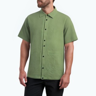 Green Commuter Lapel Short Sleeve Shirt 