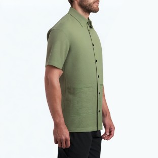 Green Commuter Lapel Short Sleeve Shirt 