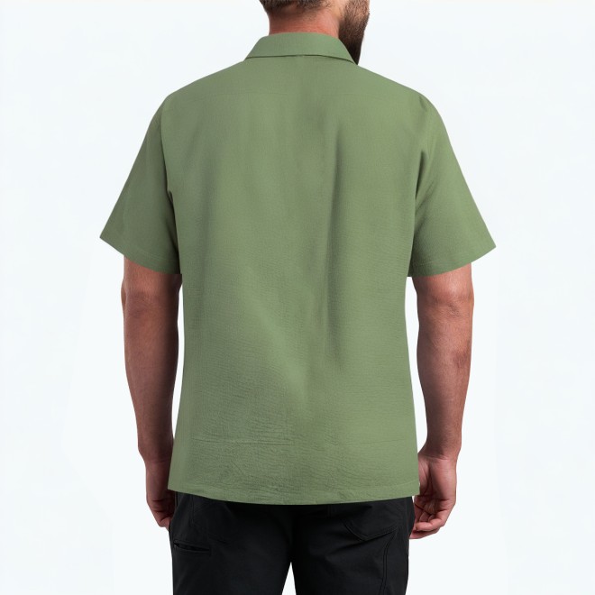Green Commuter Lapel Short Sleeve Shirt 