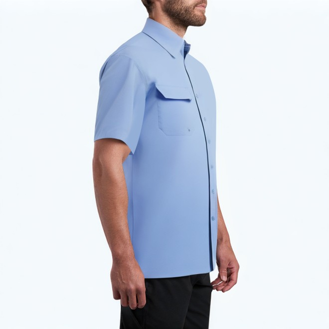 Blue Commuter Lapel Short Sleeve Shirt 