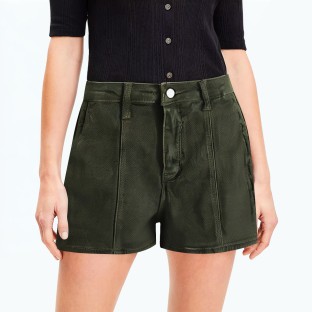 Green Denim Wide Leg Shorts 