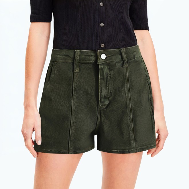 Green Denim Wide Leg Shorts 