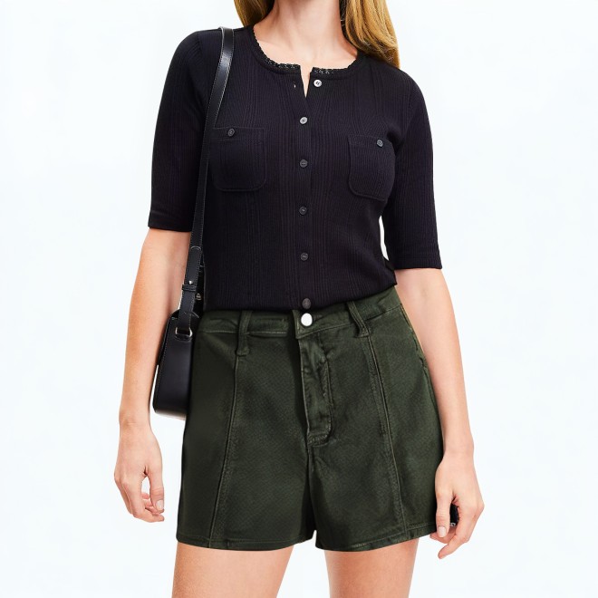 Green Denim Wide Leg Shorts 