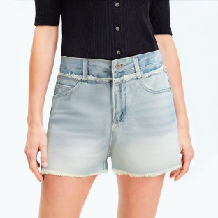 Light Colored Retro Raw Edge Denim Shorts