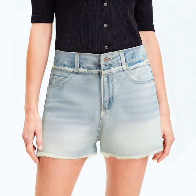 Light Colored Retro Raw Edge Denim Shorts
