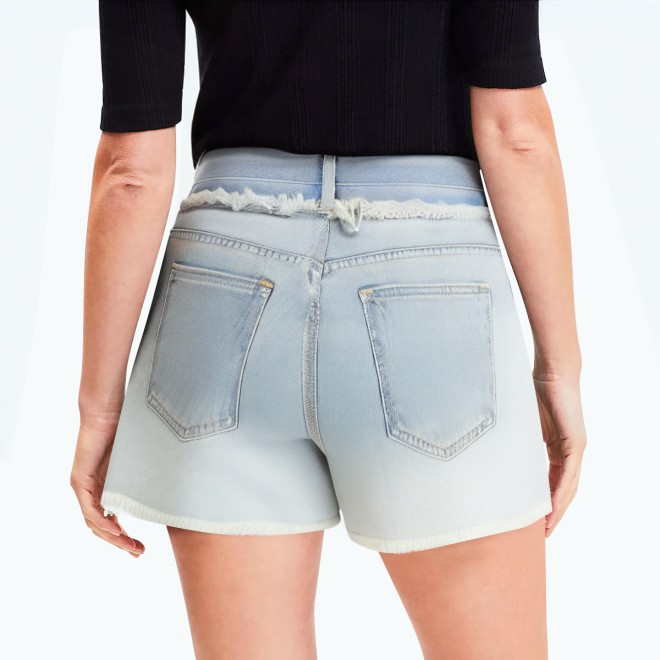 Light Colored Retro Raw Edge Denim Shorts