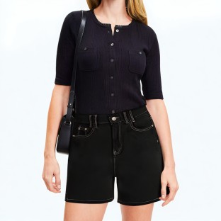 Summer Denim Shorts With Exposed Stitching