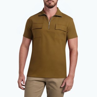 Half Zip Three Dimensional Pocket Short Sleeved Polo Shirt