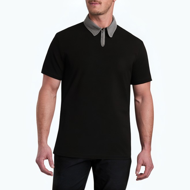 Summer Contrast Half Zip Polo Shirt