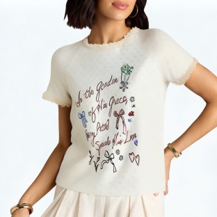 Ruffled Lace Patchwork Short Sleeved T Shirt