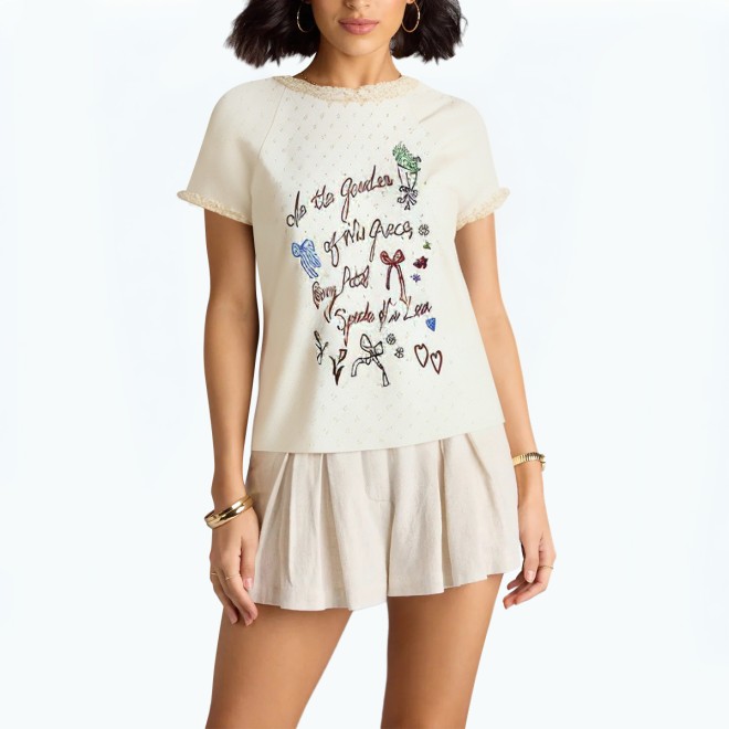 Ruffled Lace Patchwork Short Sleeved T Shirt