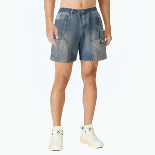 Patchwork Pockets Contrasting Denim Shorts 