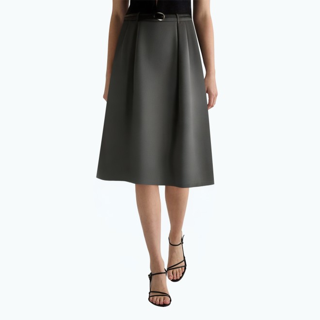 Gray A Line Mid Length Suit Skirt