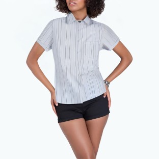 Women's Light Blue Short Sleeved Striped Shirt