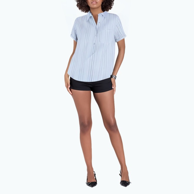 Women's Light Blue Short Sleeved Striped Shirt