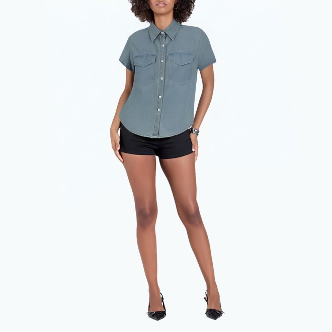Retro Denim Short Sleeved Shirt 