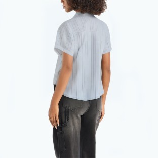 Women's Light Blue Short Sleeved Striped Shirt