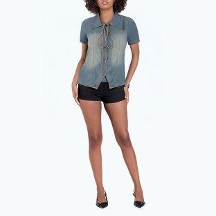 Cross Strap Denim Short Sleeved Shirt