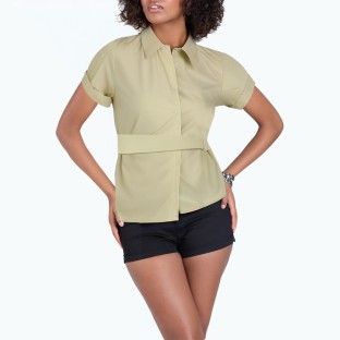 Spliced And Tied Irregular Short Sleeved Shirt 