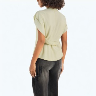 Spliced And Tied Irregular Short Sleeved Shirt 