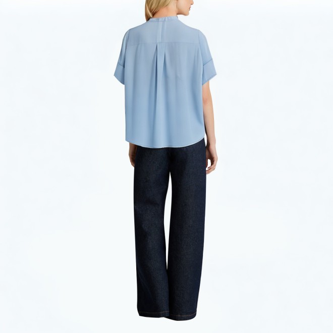 Pleated Ruffled Short Sleeved Shirt