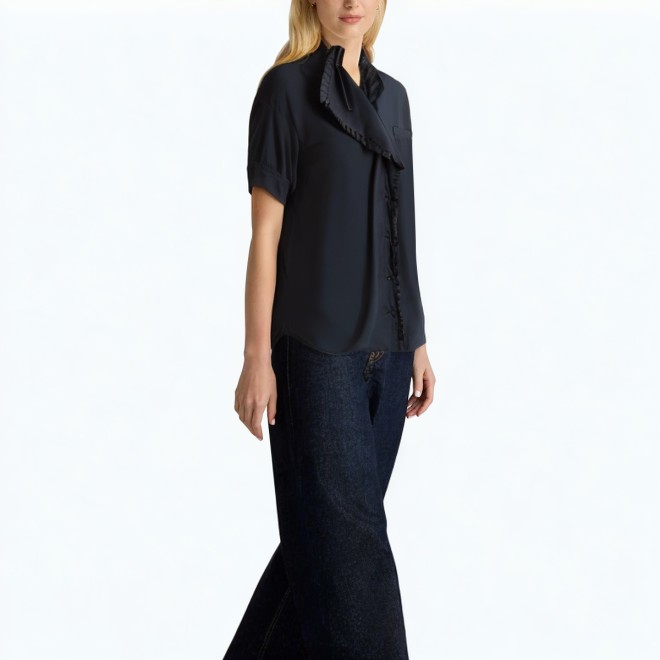 Asymmetric Lace Short Sleeved Shirt