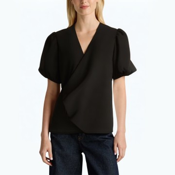Puff Sleeve V Neck Short Sleeved Shirt