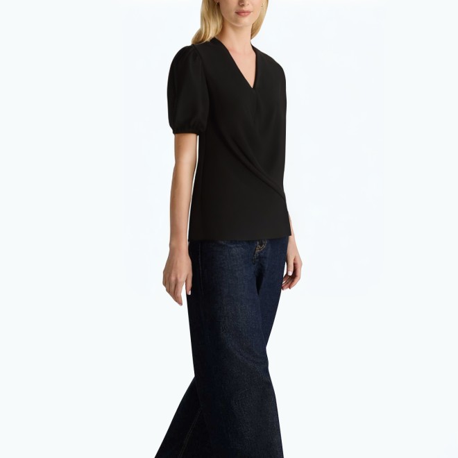Puff Sleeve V Neck Short Sleeved Shirt