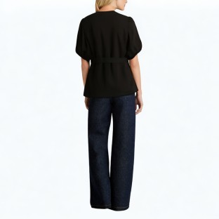 Puff Sleeve V Neck Short Sleeved Shirt