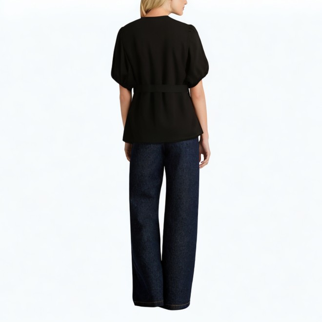 Puff Sleeve V Neck Short Sleeved Shirt