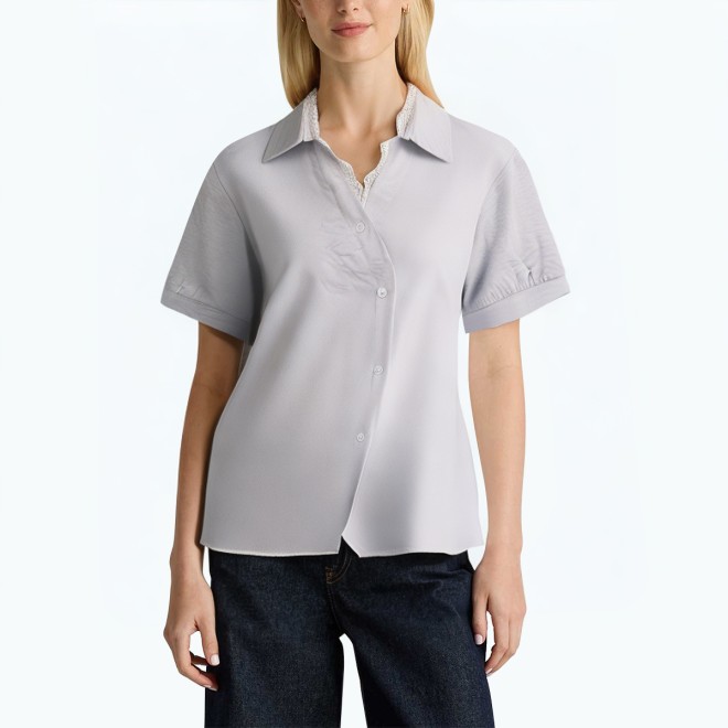 Summer Lace Patchwork Short Sleeved Shirt