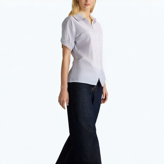 Summer Lace Patchwork Short Sleeved Shirt
