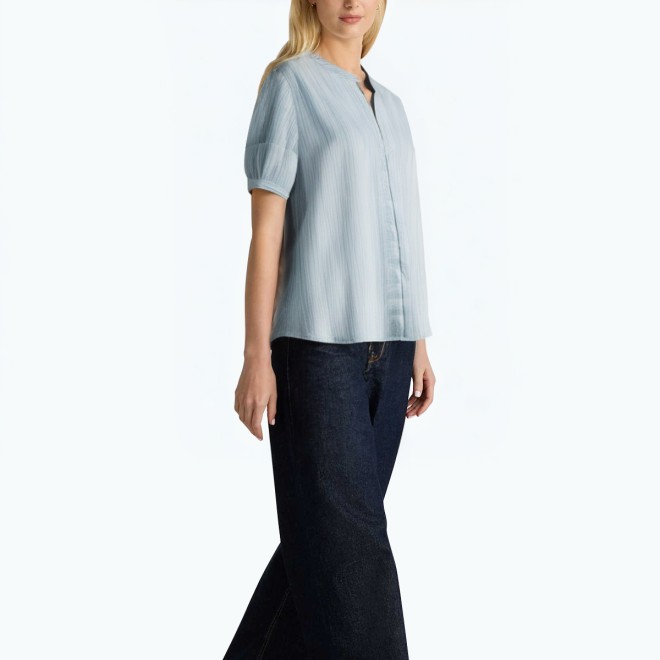 Round Neck Striped Short Sleeved Shirt