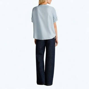 Round Neck Striped Short Sleeved Shirt