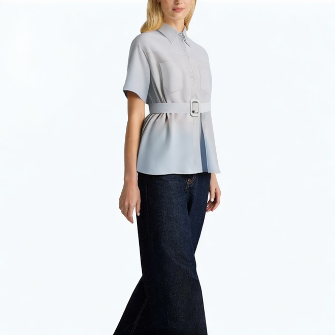 Summer V Neck Pleated Puff Sleeve Shirt