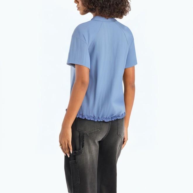 Lapel Ruffled Short Sleeved Shirt 