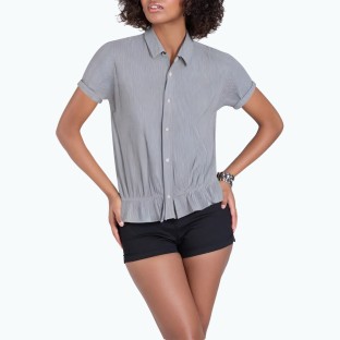 Drawstring Waist Striped Short Sleeved Shirt
