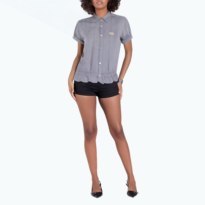 Drawstring Waist Striped Short Sleeved Shirt