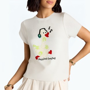 Small Flying Sleeve Round Neck Short Sleeve T Shirt 
