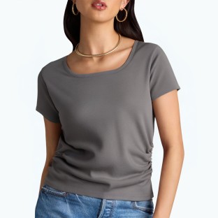 Women's Pleated Waist Short Sleeved T Shirt