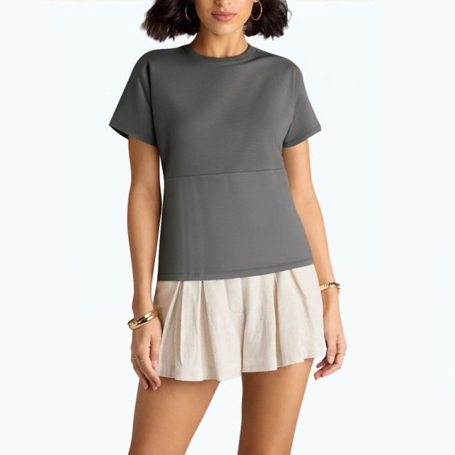 Irregular Round Neck Short Sleeved T Shirt