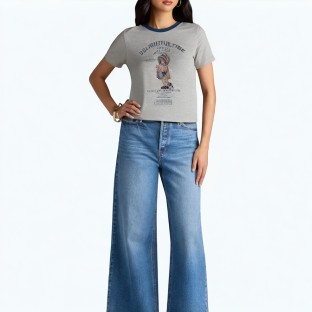 Summer Contrasting Round Neck Short Sleeved T Shirt