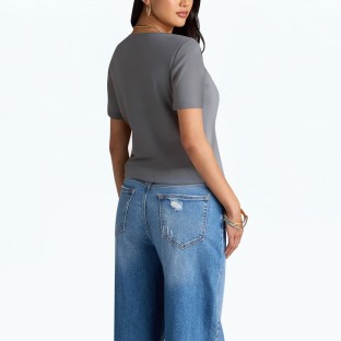 Women's Pleated Waist Short Sleeved T Shirt