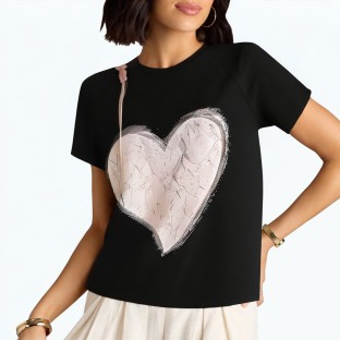 Short Sleeved T Shirt With Button Decoration