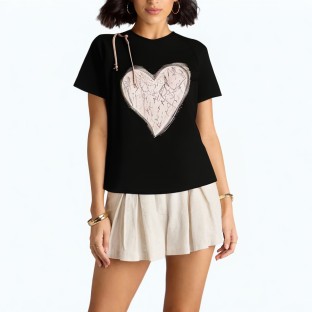 Short Sleeved T Shirt With Button Decoration
